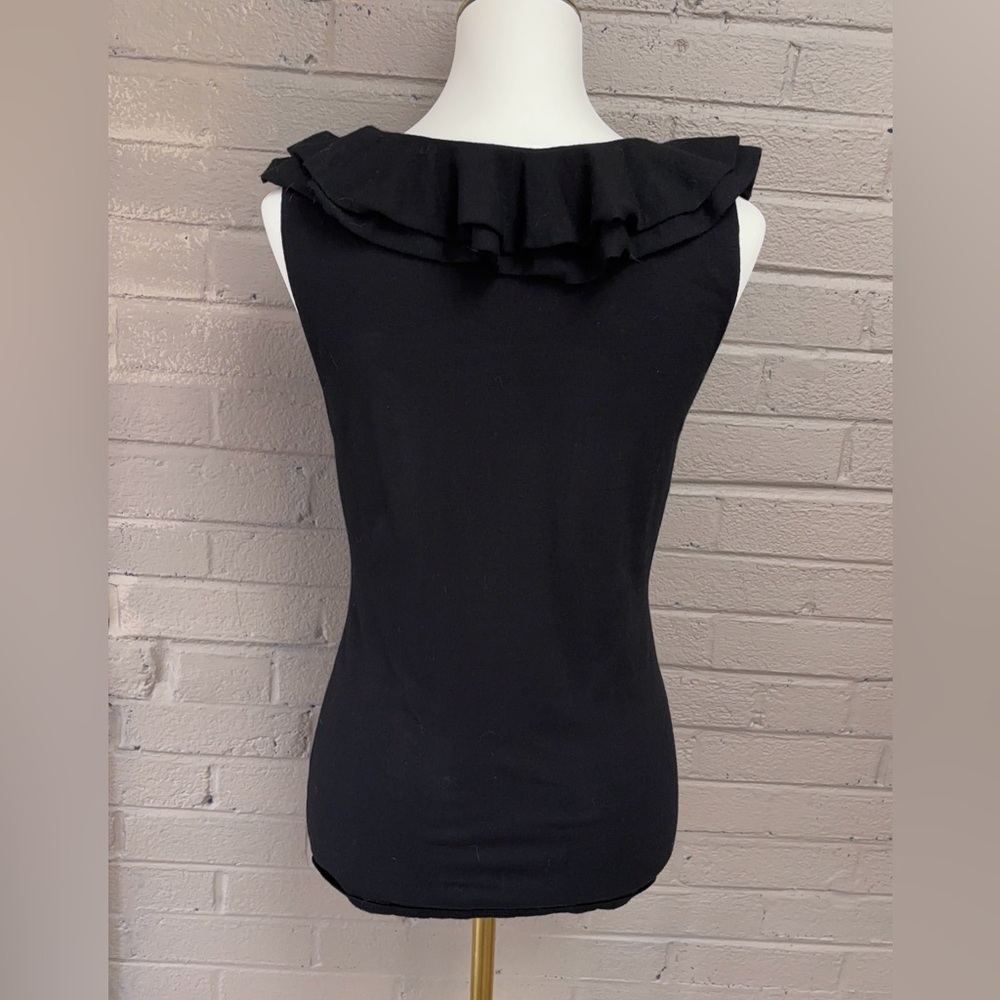 Frame sleeveless black ruffled knit sweater top L - Picture 9 of 12